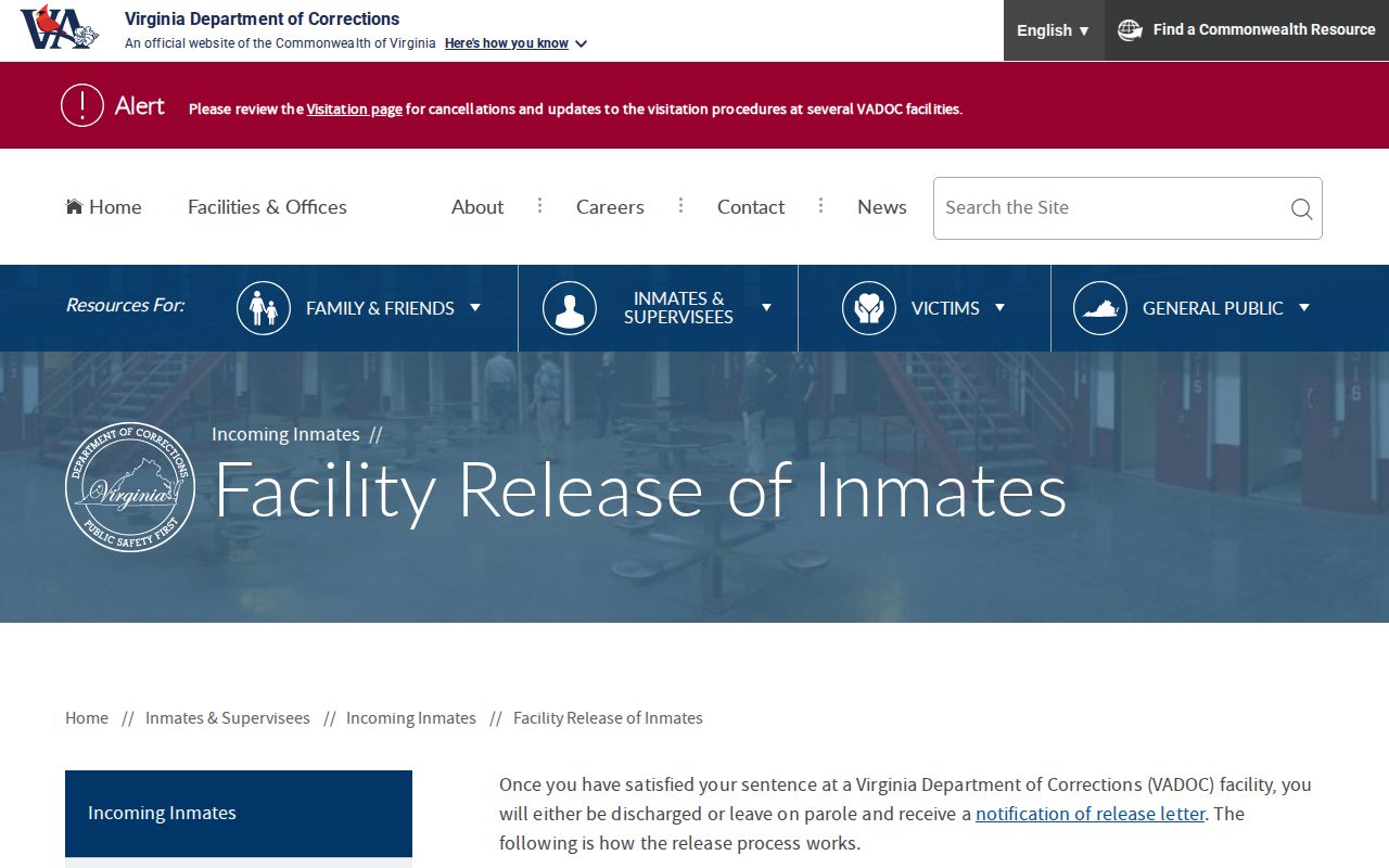 VADOC final process for a Wythe County inmate release date
