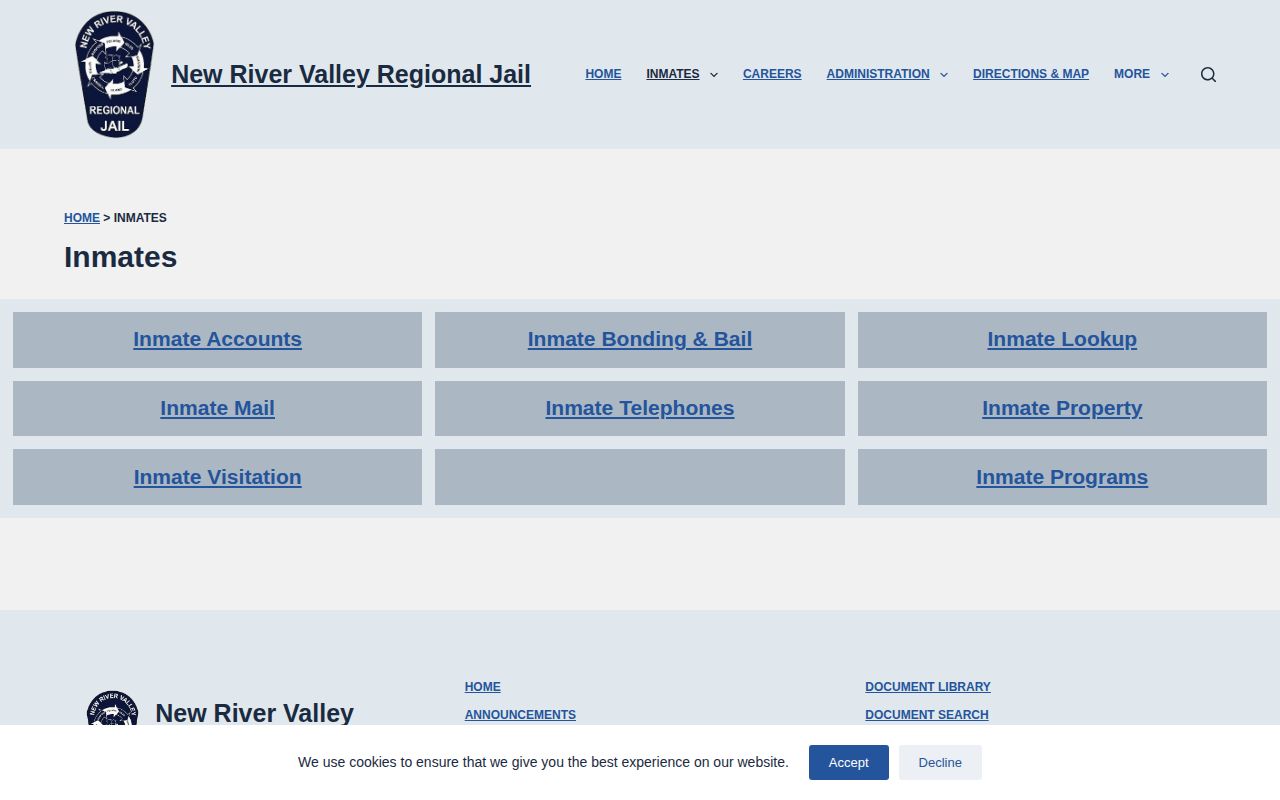 New River Valley Regional Jail release record inmate lookup gateway for Wythe County