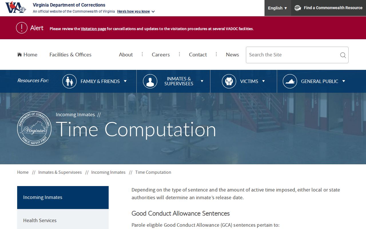 Virginia computation rates for a Wythe County inmate release date